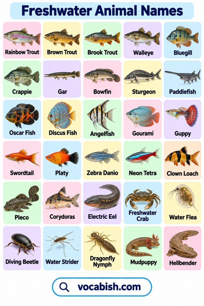 250+ Freshwater Animal Names in English with Pictures