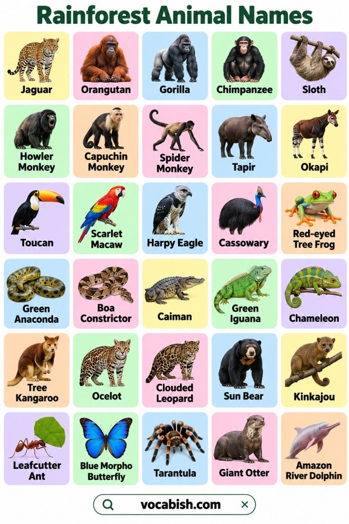 100+ Rainforest Animal Names with Pictures and Facts