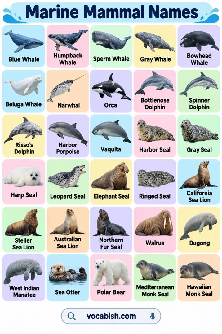 50+ Marine Mammal Names with Facts and Pictures