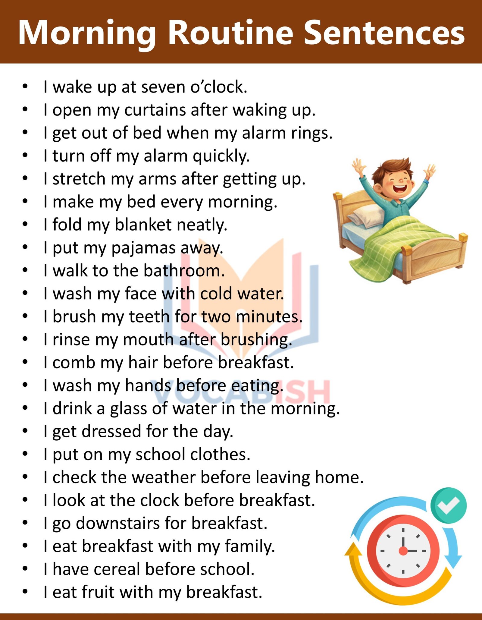 200 Daily Routine Sentences in English for Kids and Students