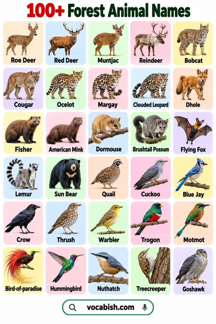 100+ Forest Animal Names with Facts, Pictures, and Types