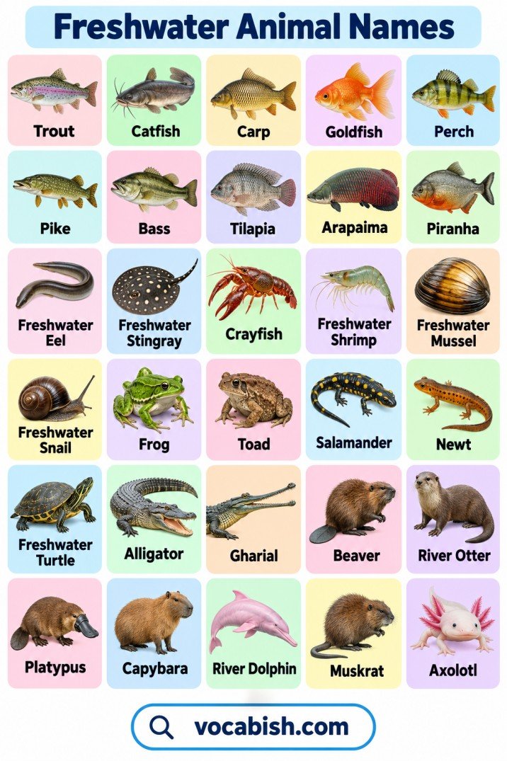 250+ Freshwater Animal Names in English with Pictures