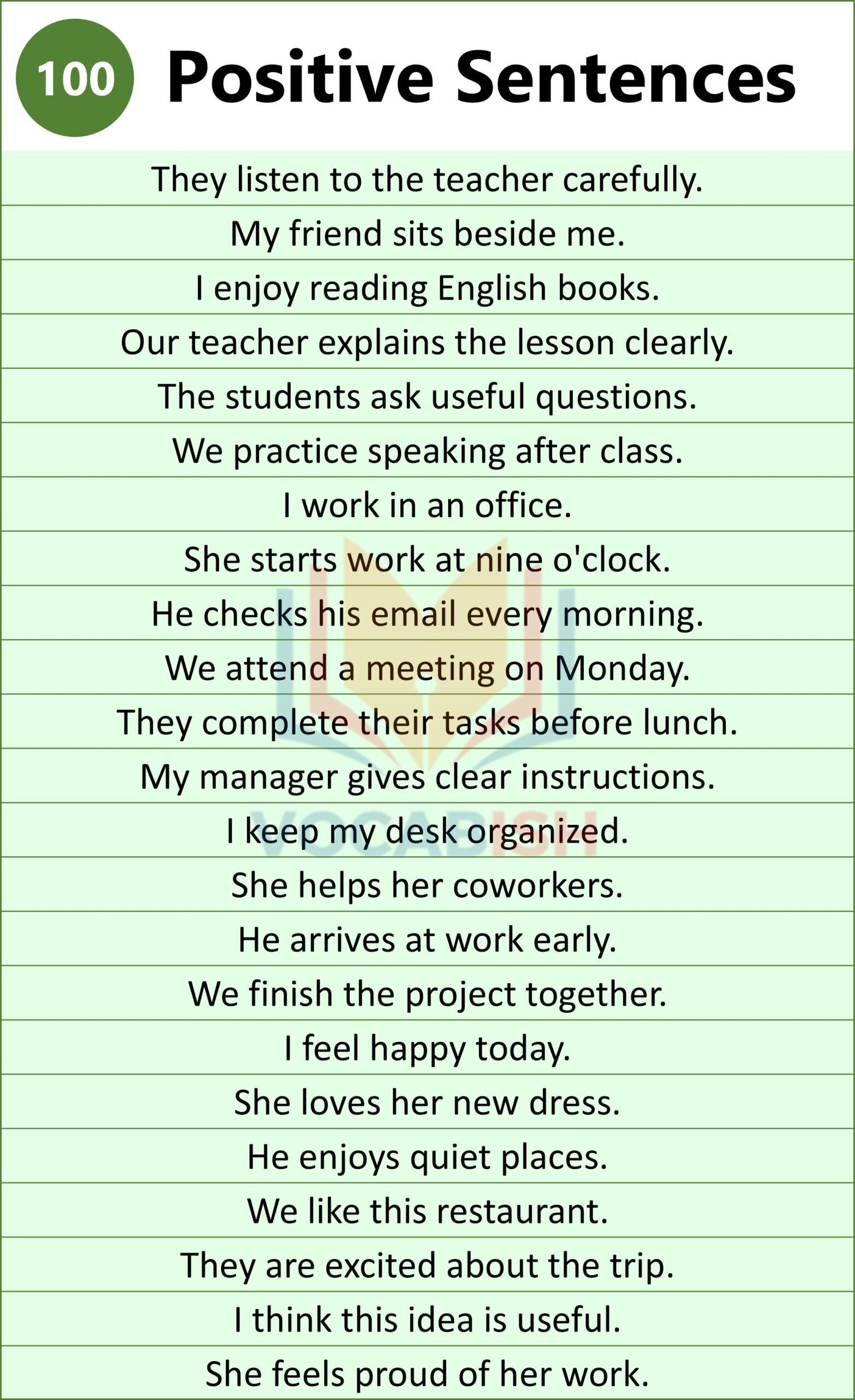 100 Examples of Positive/Affirmative Sentences in English