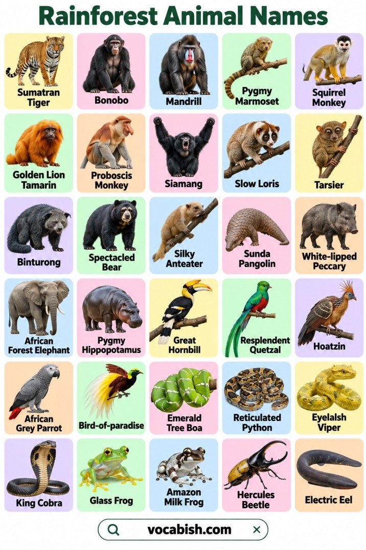 100+ Rainforest Animal Names with Pictures and Facts