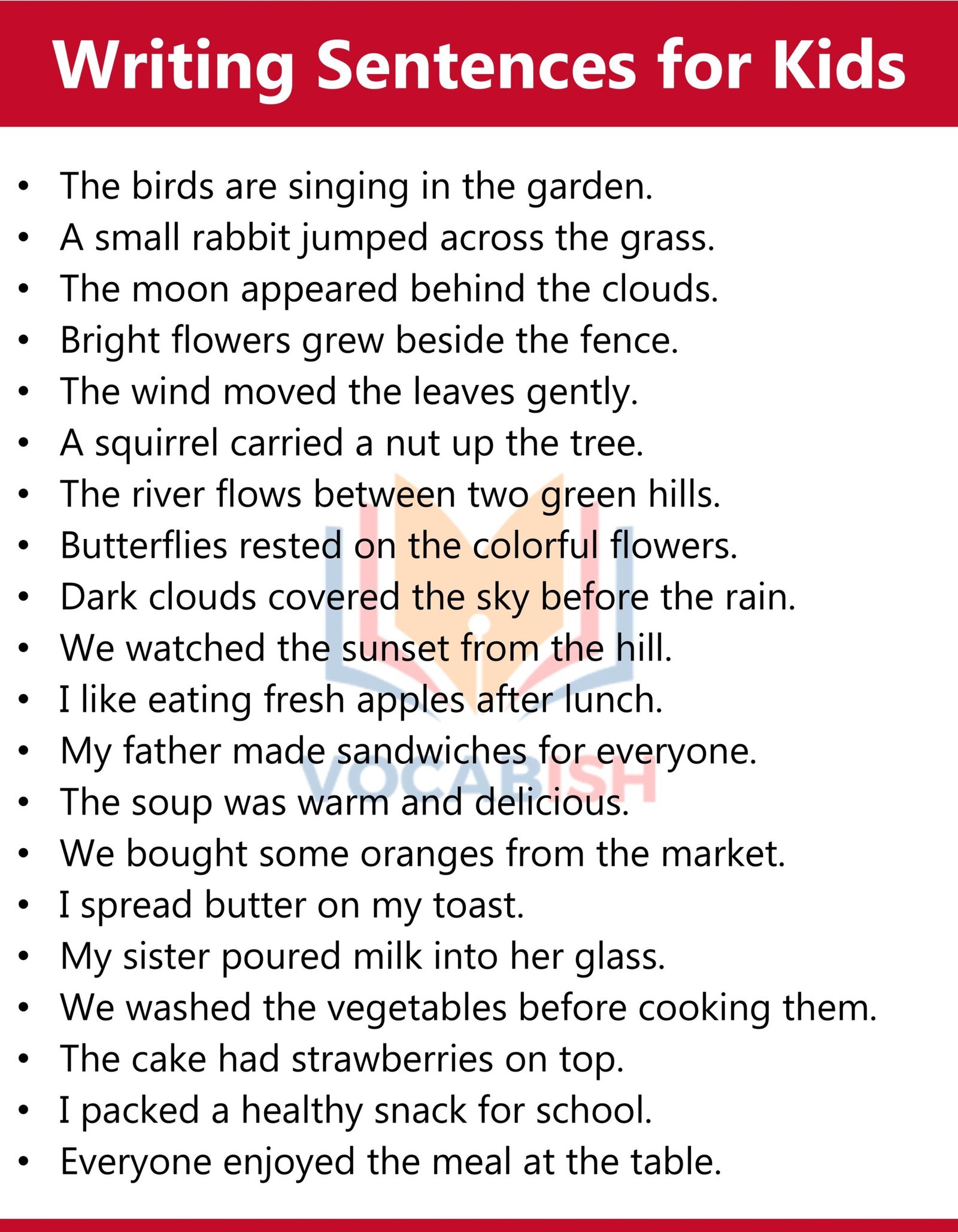 100 Writing Sentences for Kids in English: Practice Sentences