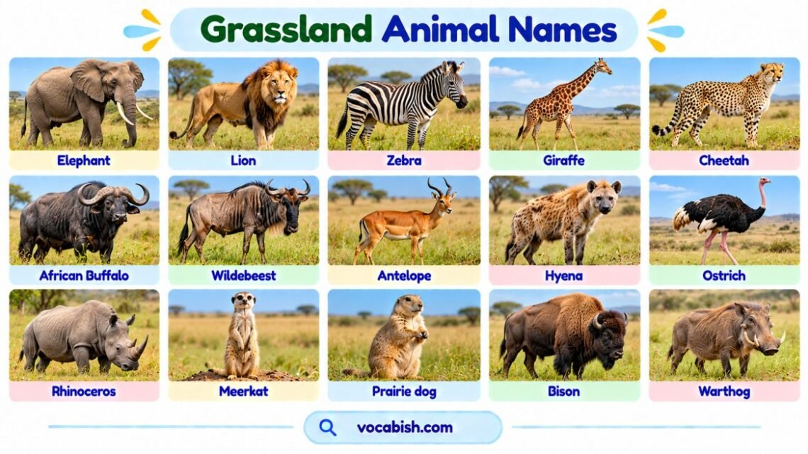 Grassland Animal Names in English with Pictures: Full List