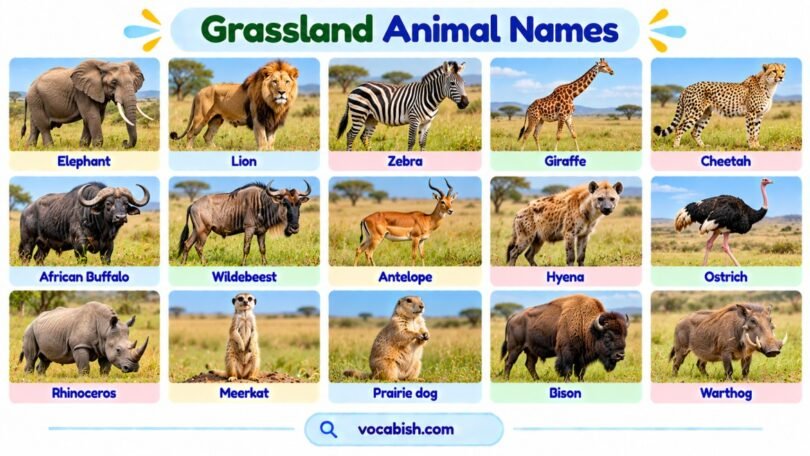 Grassland Animal Names in English with Pictures: Full List