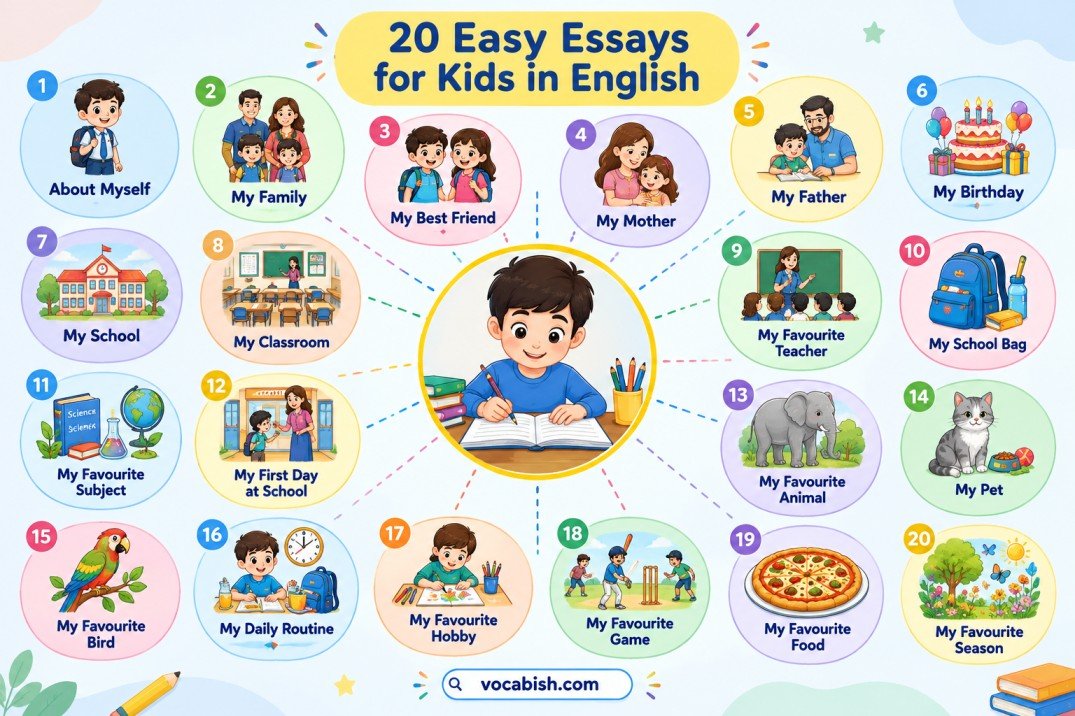20 Easy Essay Writing Topics for Kids in English (50–100 Words)