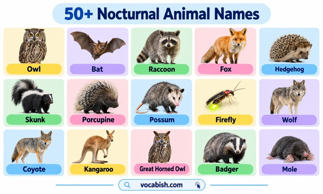 50+ Nocturnal Animal Names with Pictures (Night Animals)