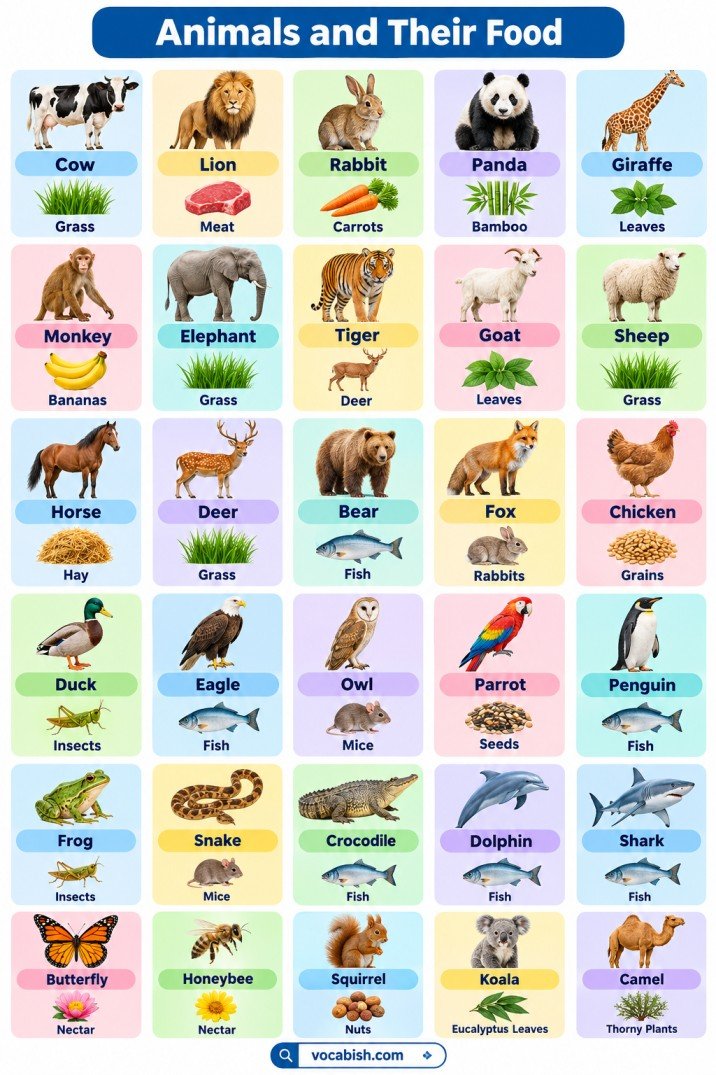 Animals and Their Food: Names, Types, and Examples