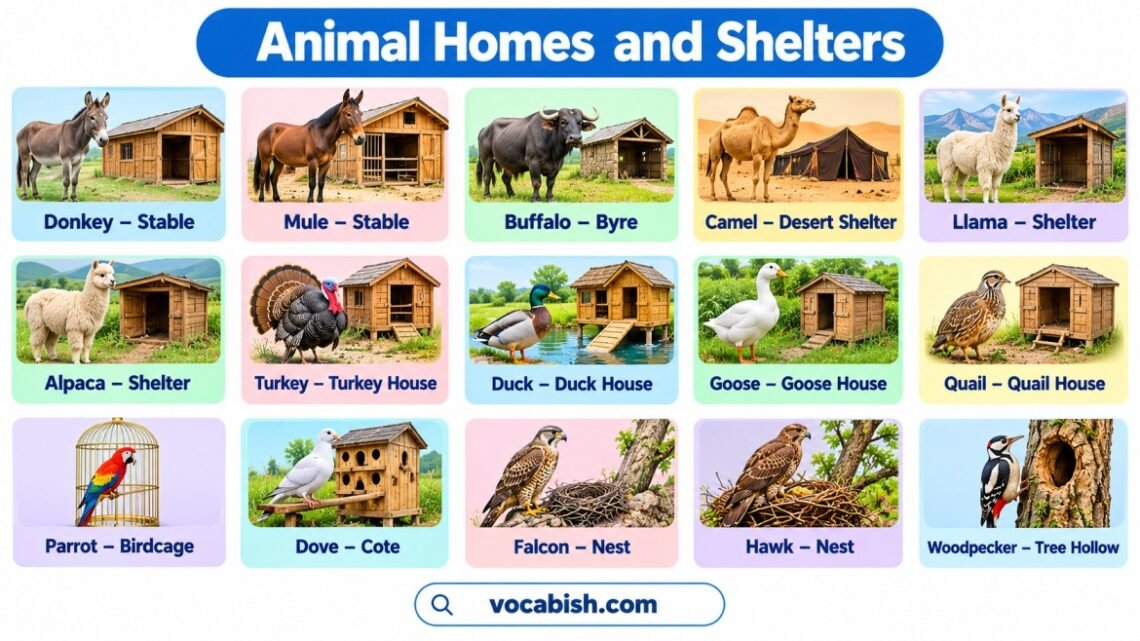 Animal Homes and Shelters Name in English with Pictures