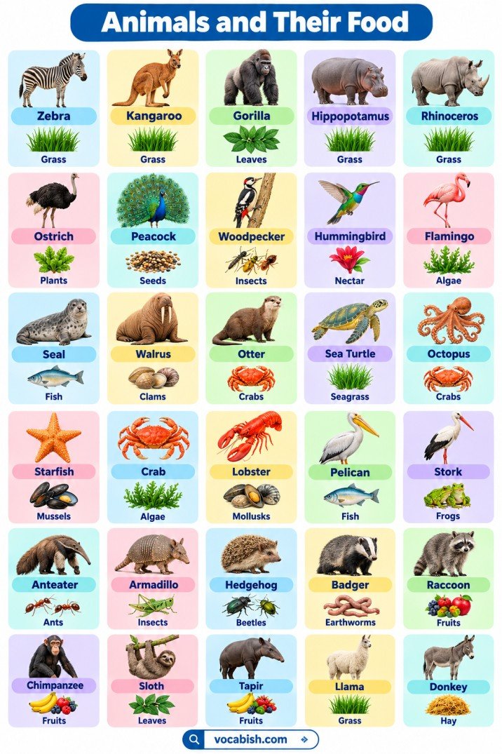 Animals and Their Food: Names, Types, and Examples