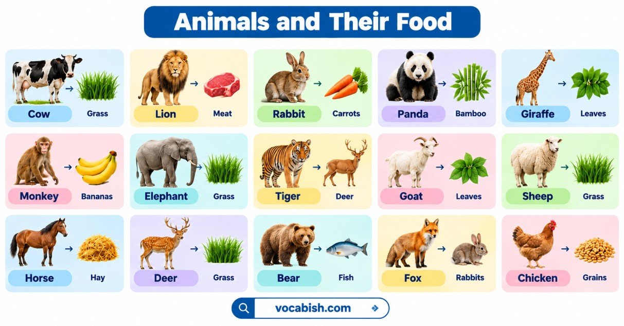 Animals and Their Food: Names, Types, and Examples | Vocabish