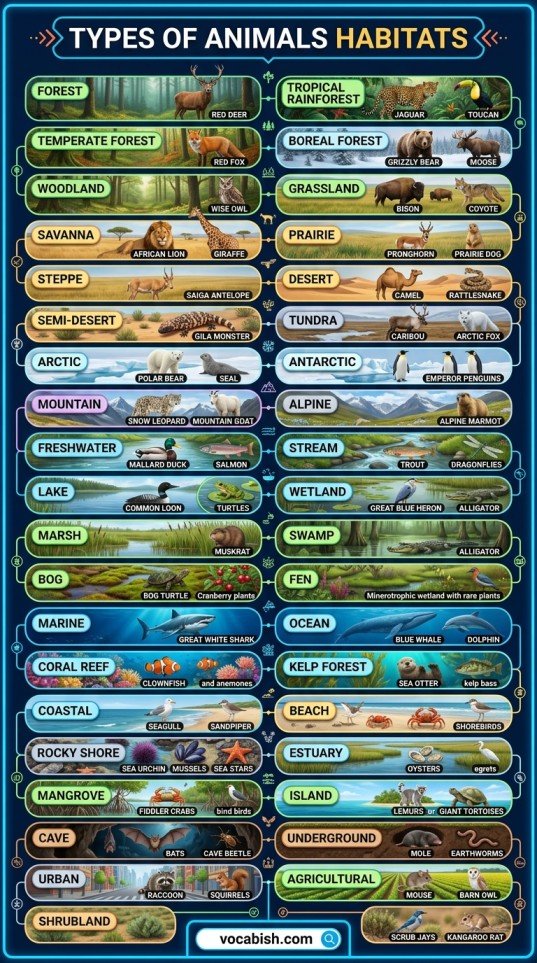 Animal Habitats: Types, Names, and Examples
