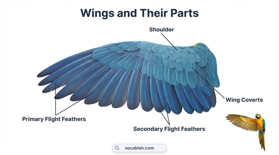 Wings and Their Parts of a Parrot