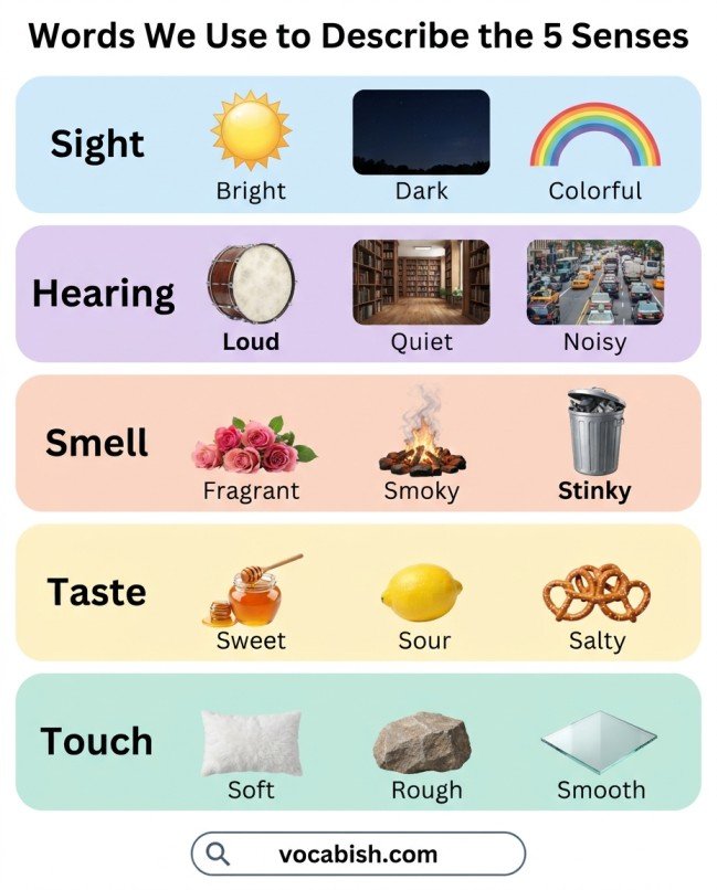 Words we used to describe the 5 senses